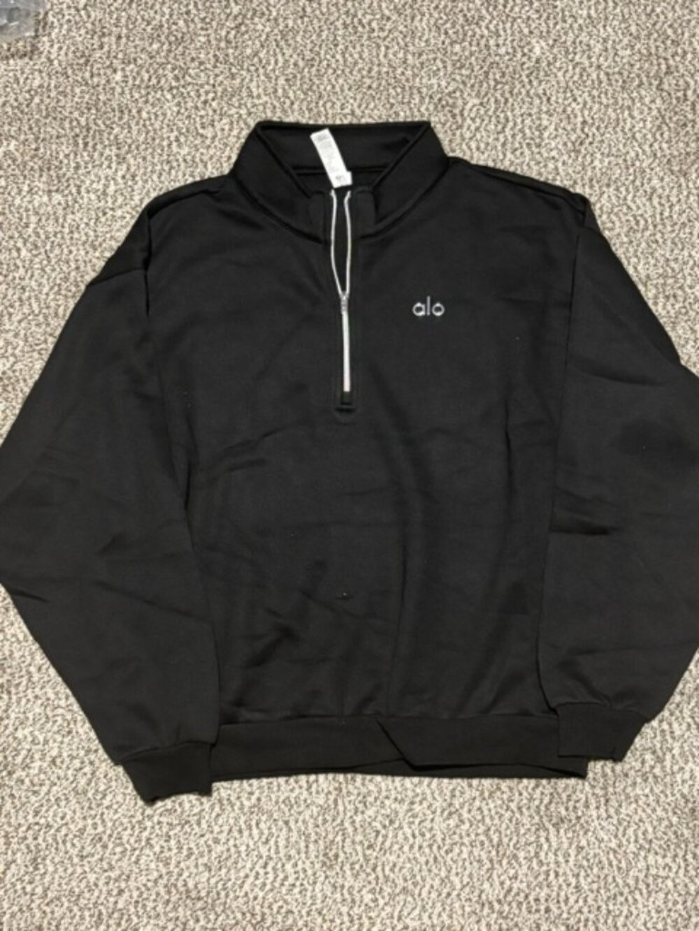 Alo Yoga Black Quarter-Zip Pullover Sweatshirt Minimalist Logo